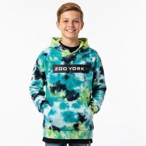 Zoo York Blue Green Pullover Hoodie Vibrant Tie-Dye Design Men Small Activewear